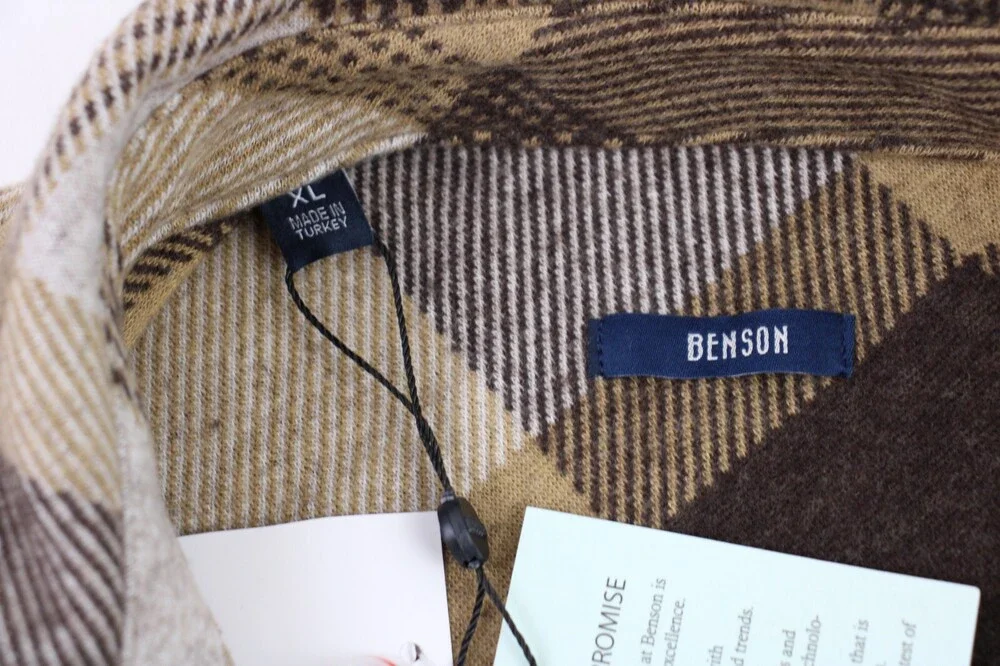 Benson Shirt Mens XL Brown Vienna Plaid Jersey Button Down Overshirt NWT $195